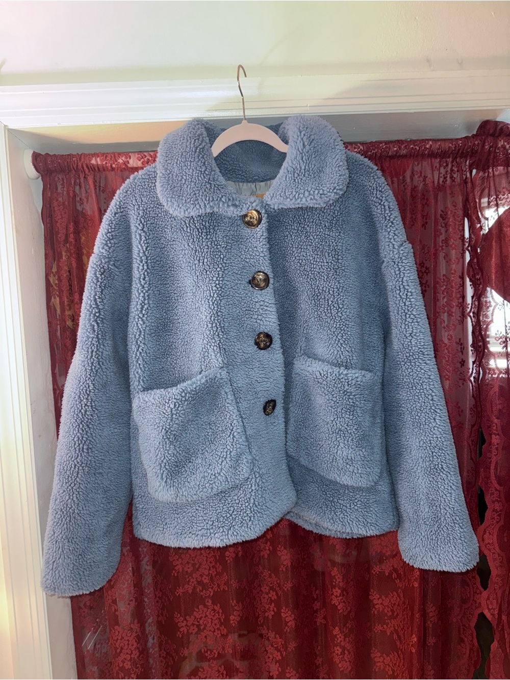 Cozy Blue Faux Shearling Button-Up Jacket